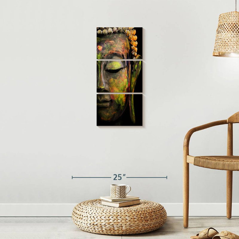 " Half Buddha Face " 3 Piece Art Set, 27" H x 12" W x 1" D