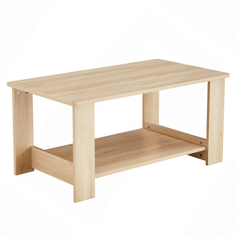 Bonni Rectangular Coffee Table with Storage Shelf, 16.5" H x 43.3" L x 21.6" W, Natural Wood