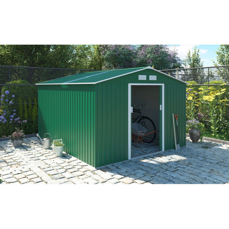 Oxford 9 ft. W x 11 ft. D Metal Garden Shed, Green