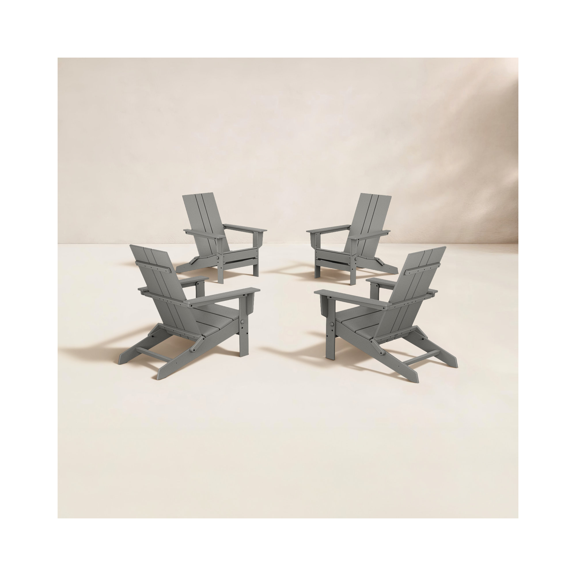  POLYWOOD x AllModern Plastic Folding Adirondack Chairs (Set of 4), Slate Gray