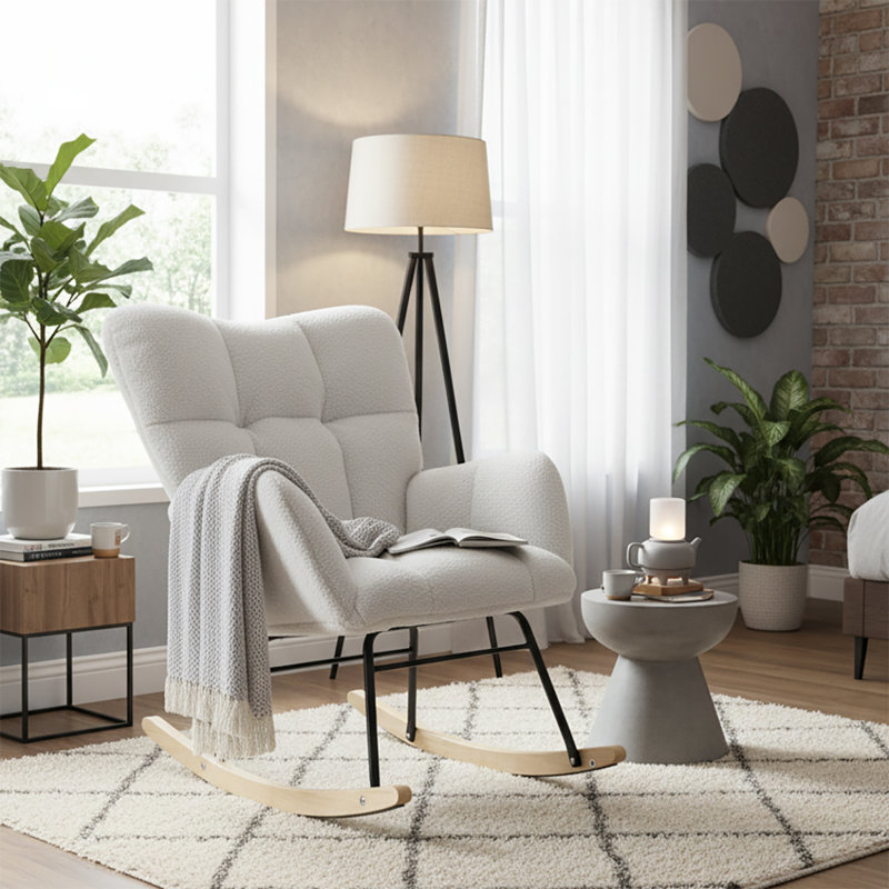 Chaise berçante rembourrée Modern Minimalist, Ivoire ivoire