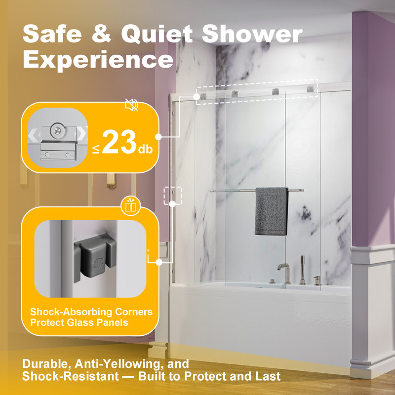 56"-60" W x 58" H Semi-Frameless Double Sliding Bathtub Shower Door with 1/4" Tempered Glass,Bypass Tub Enclosure