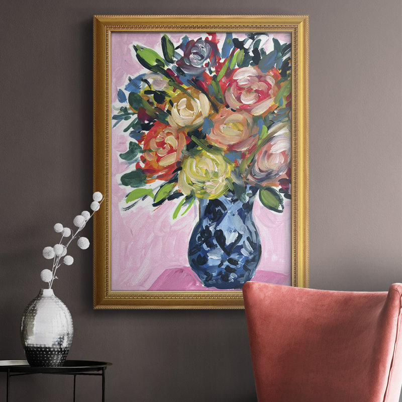 Bouquet dans un vase IV, toile encadrée de qualité supérieure - prête à être accrochée, H 36 po x l 24 po x P 1 po