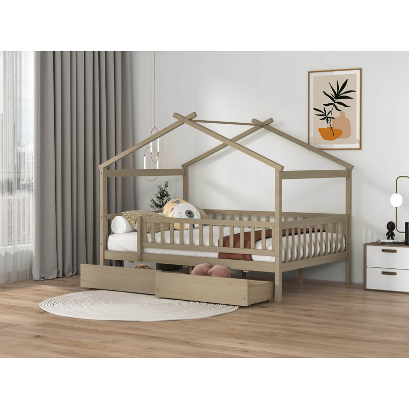 Lit de rangement en bois Terral, Double, Naturel