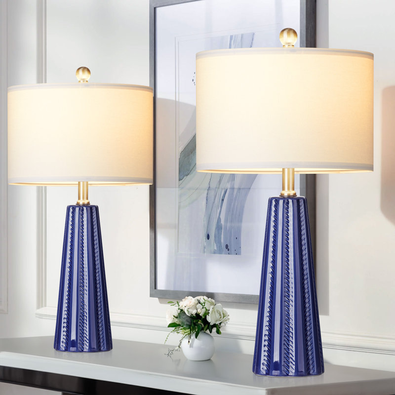 23.5" Ceramic Table Lamp Set, Blue