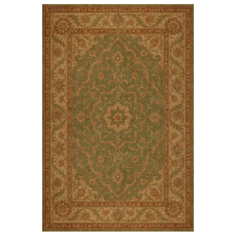 Nouvelle Collection Digital Print Cotton-Polyester Brown Oriental Rug, Rectangle 6'7" x 9'11"