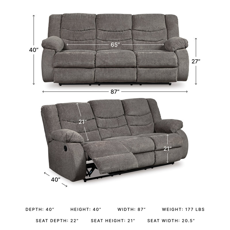 Leopold Reclining Loveseat, Gray Polyester, 40" H x 87" W x 40" D
