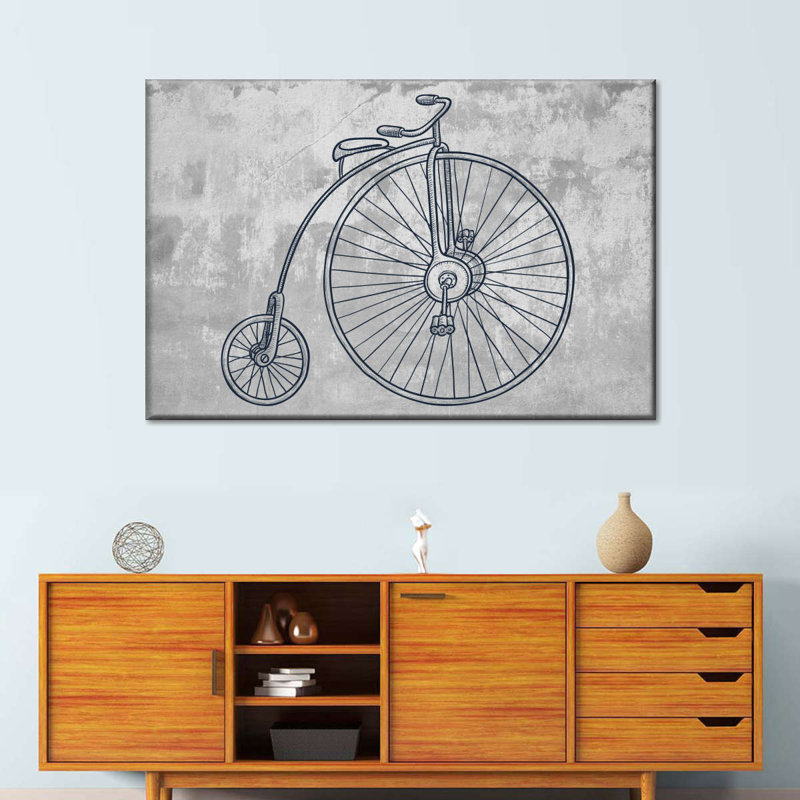 Antique Penny Farthing, bicyclette sur toile, H 8 po x l 12 po x P 1 po