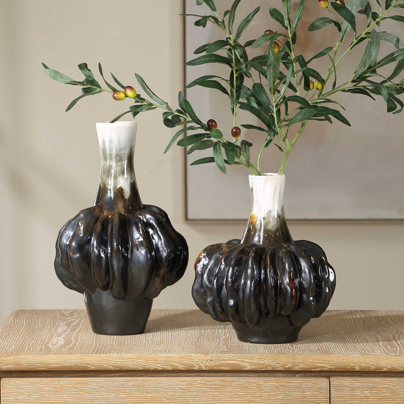 Uttermost Umbrian White & Brown Gourd Vases