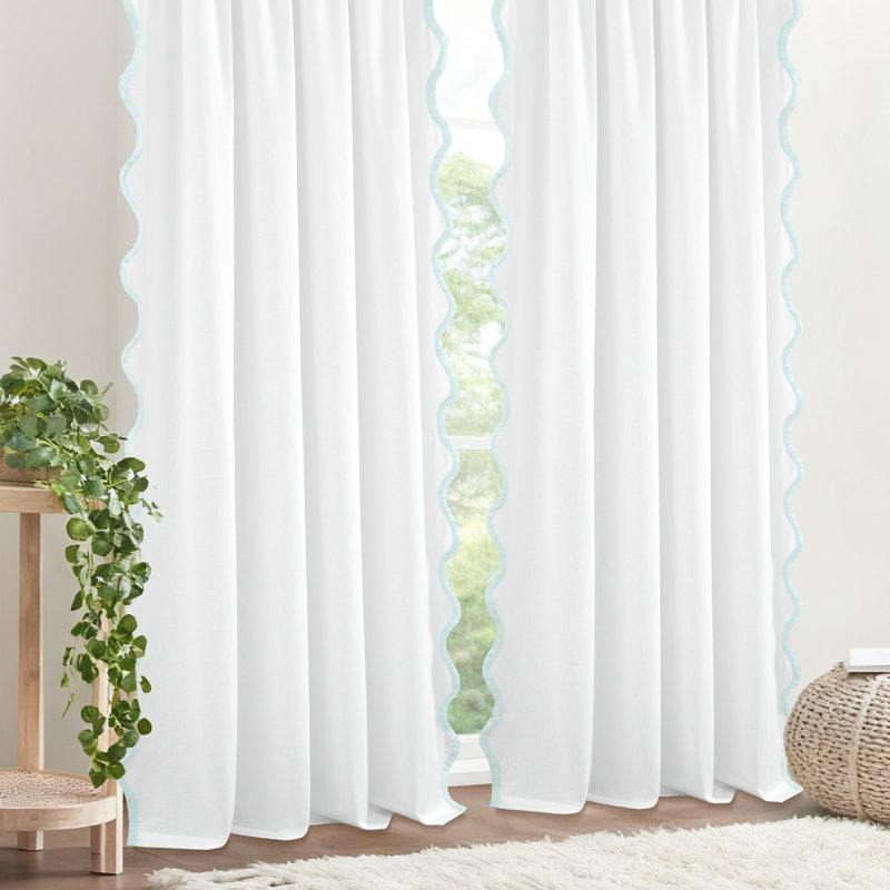 Coastal Chic Scallop Edge Window Curtain 2 Panels Set, Light Blue 52" W X 96" L,2pcs, 52" W x 96" L, Light Blue