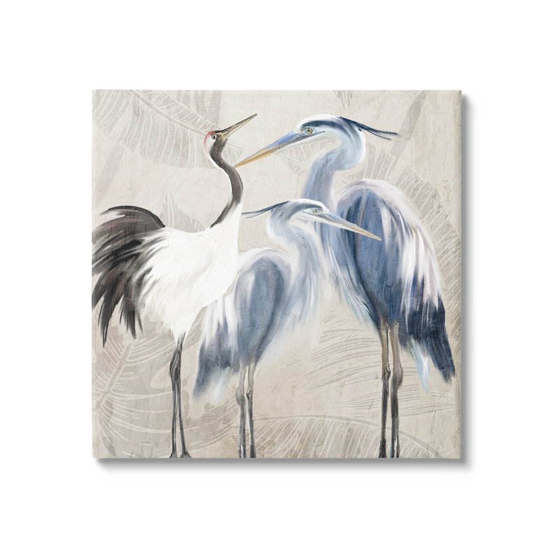 «Leaf Leafed Crane Heron Birds» par Kim Allen - peinture sur toile tendue, H 17 po x l 17 po x P 1,5 po
