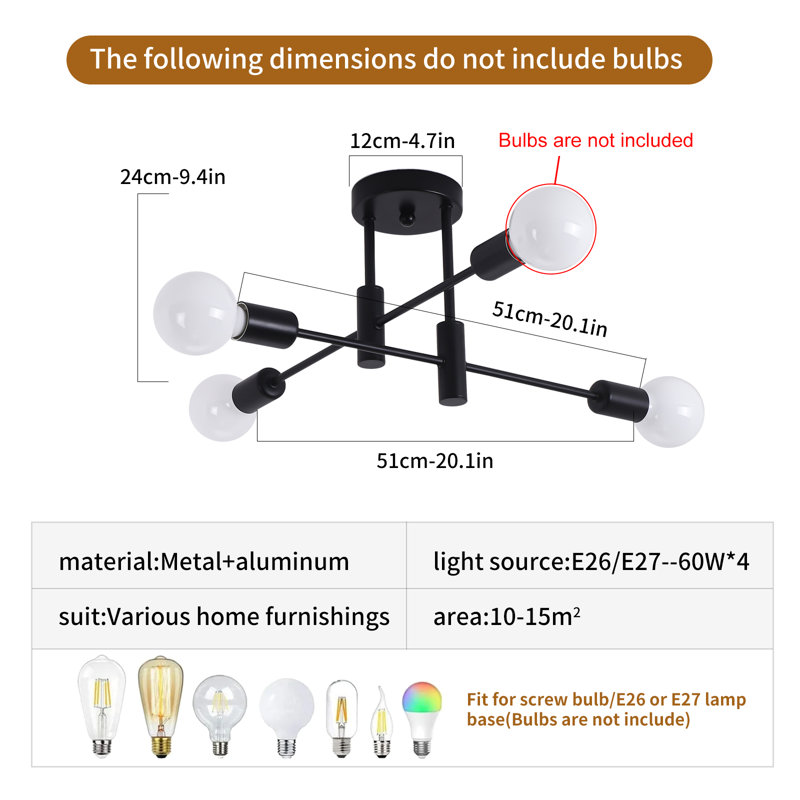 Coblitz 4 - Light Dimmable Sputnik Sphere Chandelier, Black