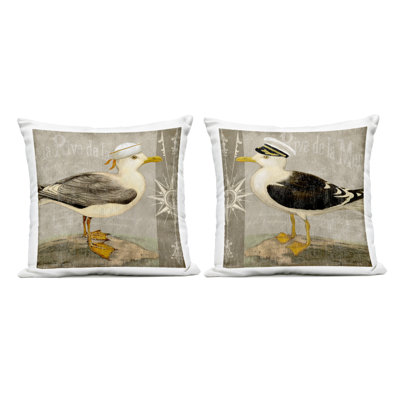 Little Seagulls with Hats 2 Piece Outdoor Printed Pillow Set, design by Suzanne Nicoll