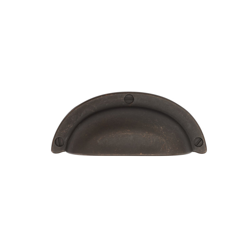 Classic Cup Bin Pull With Faux Screws, Lacquered Bronze