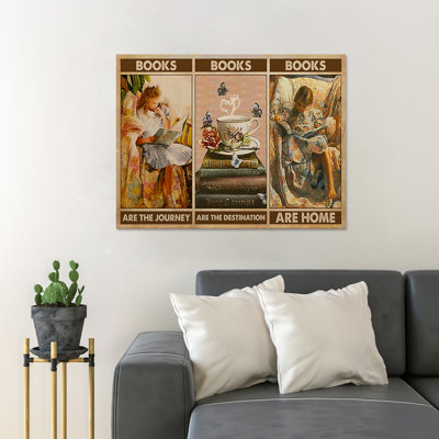 Filles lisant des livres avec du thé - peinture sur toile tendue