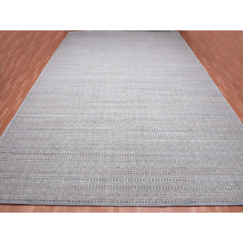 Tapis gris noué à la main de conception unique 14 pi x 20 pi 4 po New Age