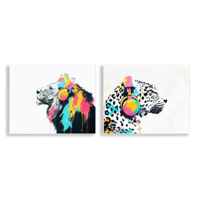 Ensemble de 2 plaques murales Leopard and Lion On Air, design par Svetlana Aleynikova
