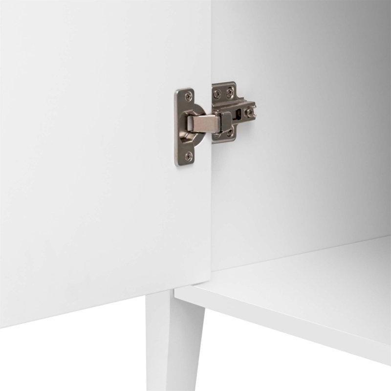 Buffet ondulé à 3 portes avec pieds en pin massif, armoire de rangement à finition peinte pour une utilisation moderne et polyvalente