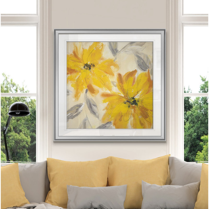 Joie florale - Peinture, H 28 po x l 28 po, Impression encadrée, Argent argent