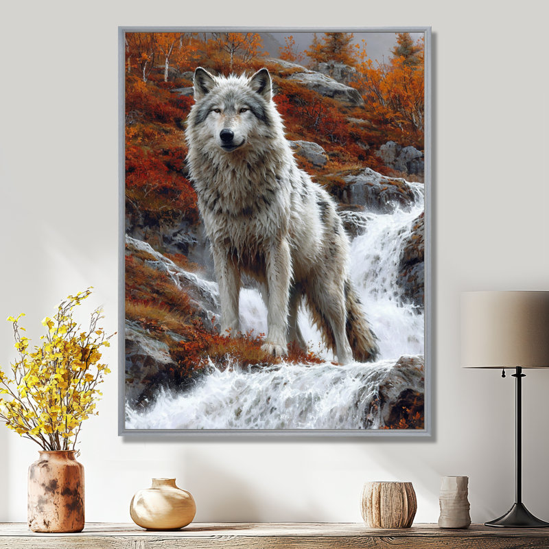 Loup gris sauvage par Mountain River - loup, reproduction d'art murale, H 32 po x l 16 po x P 1 po