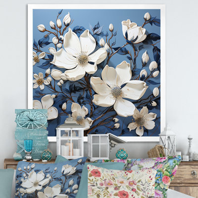«Magnolia» en bleu et blanc sur fond élégant