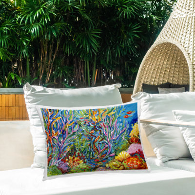 Coussin d'extérieur abstrait Abstract Coral Reef Life, design par Estelle Grengs