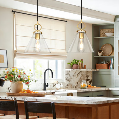 1-Light Cone Shaped Glass Pendant Light