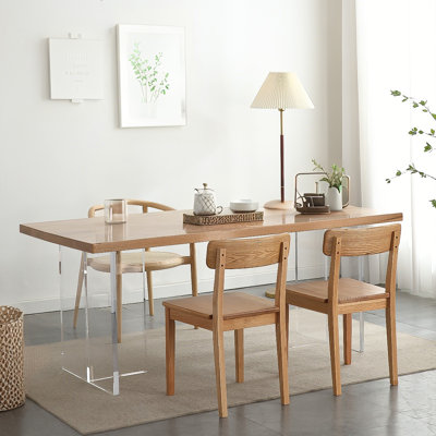 Minimalist Acrylic Floating Solid Wood Rectangular Dining Table