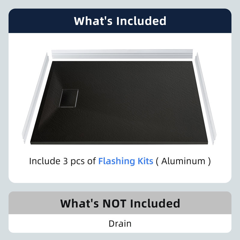 Base de douche à profil solide de 59 po x l 31,5 po: antidérapante, drain réversible, adaptée aux fauteuils roulants, disponible en 4 couleurs