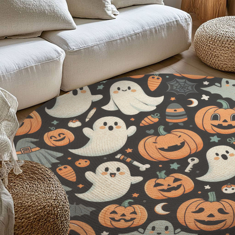 Tapis tressé Haunted Pumpkins, Rond 5 pi