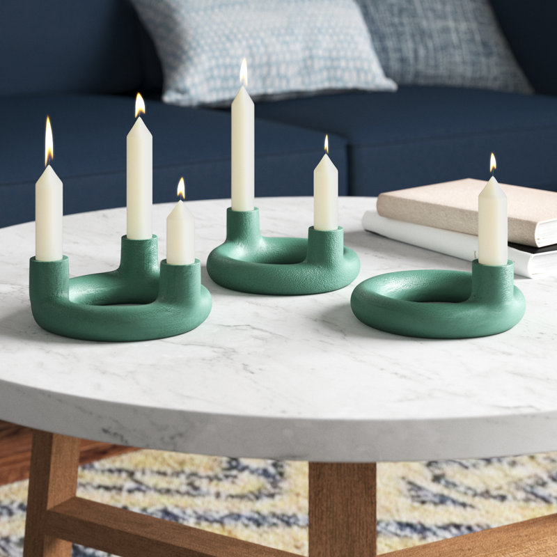 Ashlyn 2'' H Aluminum Tabletop Candlestick, Green