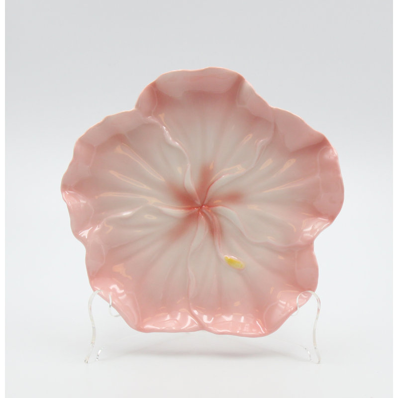Ensemble de 2 assiettes en forme de fleur fine en porcelaine rose Hibiscus
