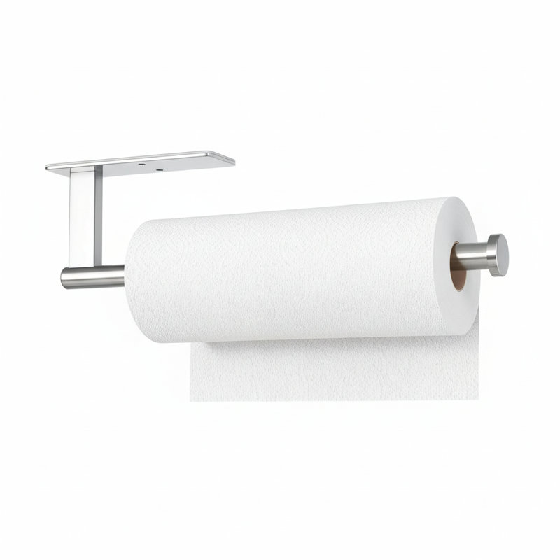 Porte-essuie-tout sous l'armoire, support mural en acier inoxydable avec installation auto-adhésive ou perceuse, Argent