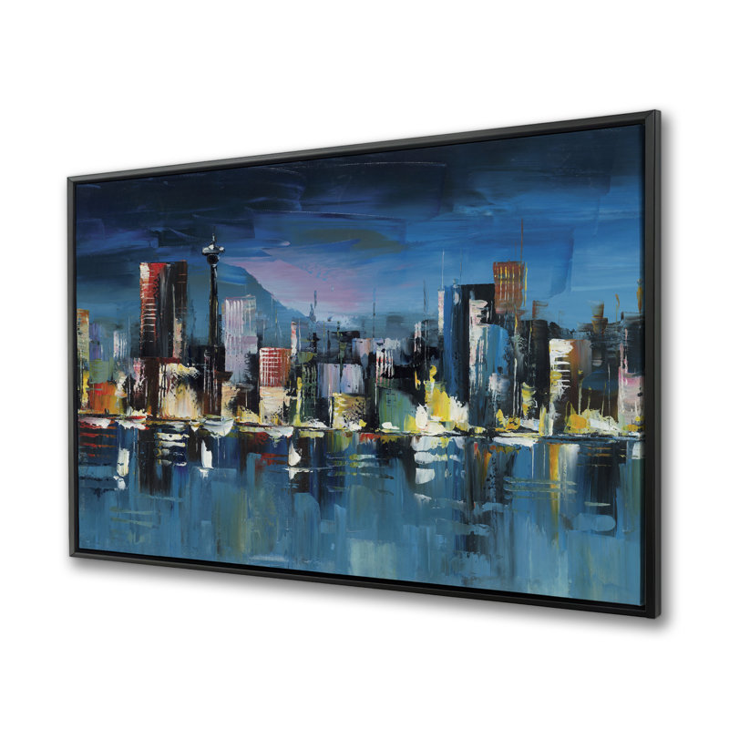 Abstrait paysage urbain bleu par nuit - Art sur toile encadré moderne