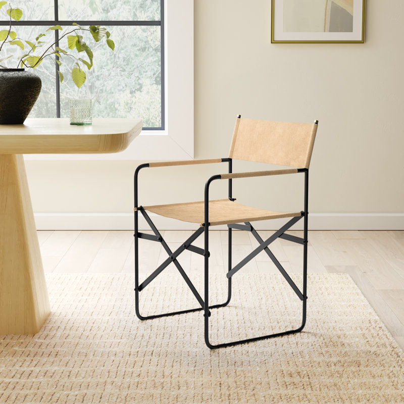Sambac 18'' H Metal Folding Arm Chair, Tan