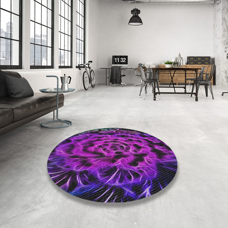 Tapis à tisser rose/vert/noir, Rond 4 pi