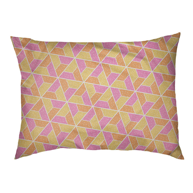 Coussin pour chien Byrge Trapezoids, Grand (l 40 po x P 30 po x H 32,5 po), Rose / Jaune / Orange
