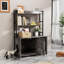 Grande armoire intérieure pour chat grise avec étagère de rangement, portes doubles et bloc-notes, structure de litière cachée
