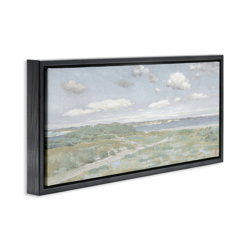Chemin vers l'eau, cadre flottant, design par Christy McKee, H 11 po x l 25 po, Cadre flottant noir de jais