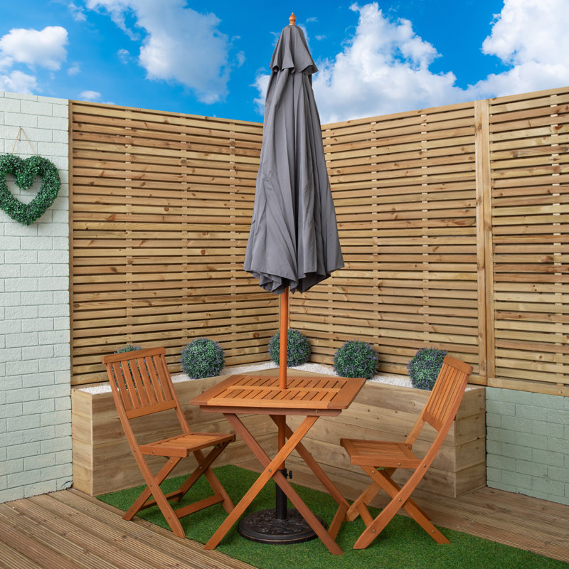 Gillian Outdoor Folding Wooden Garden Dining Table Chairs Parasol And Base Set, 3 Pieces: Table, 2 Chairs, Grey