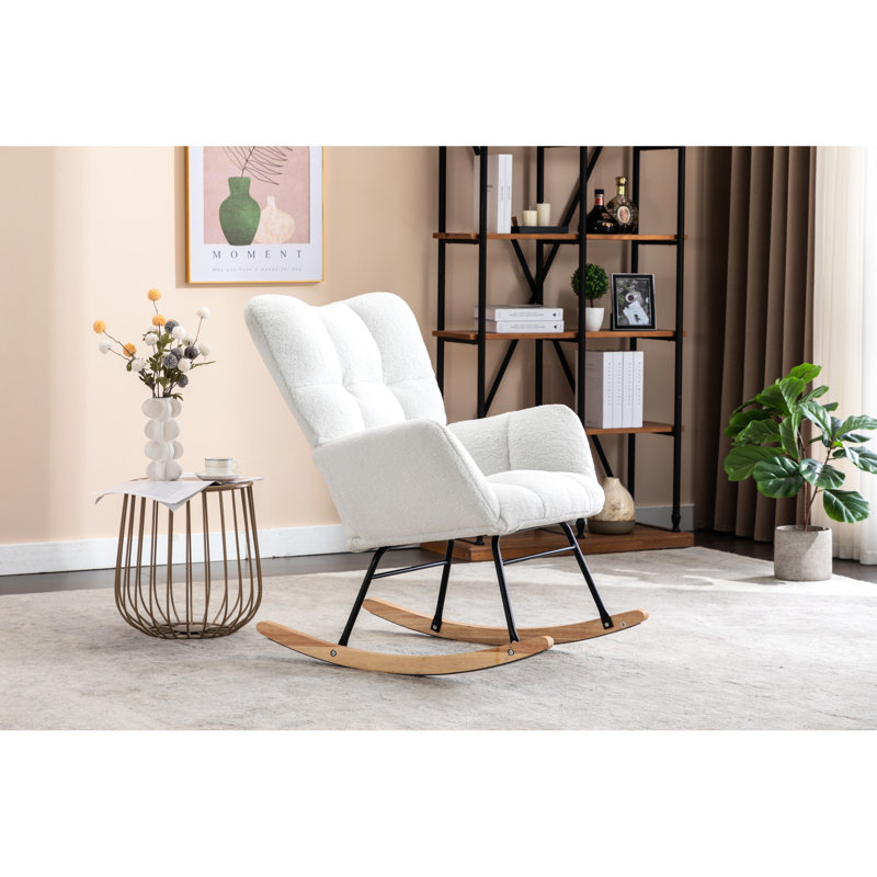 Chaise berçante de chambre à coucher moderne avec rembourrage en mousse, Ivoire ivoire