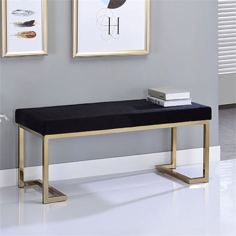 Banc noir et champagne avec base en C en métal, H 18,5 po x l 40,5 po x P 16,5 po