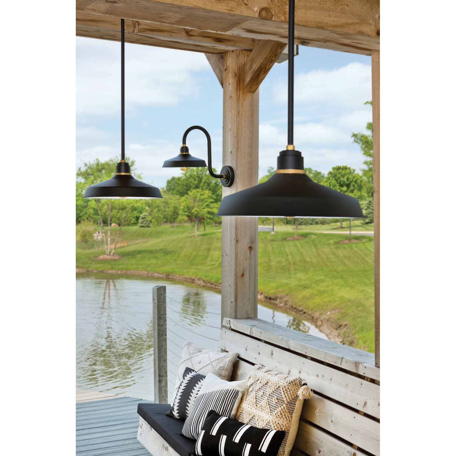 Bertram Single Light Pendant, Textured Black, 41.5" H x 16" W x 16" D