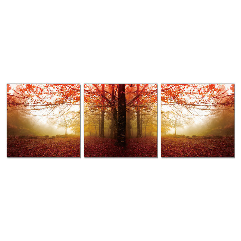 « triptyqueed leaves fixation au mur »-ensemble de 3 reproductions de photos non encadrées sur bois