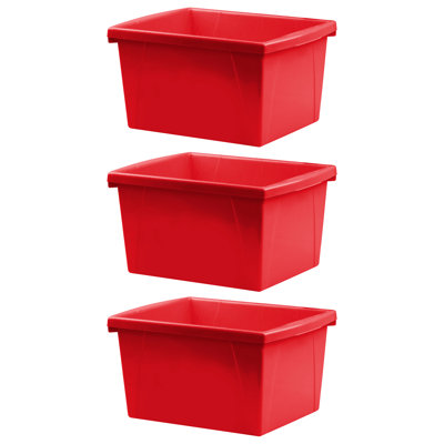 Storex 4 Gallon Classroom Storage Bin, Red, Pack Of 3