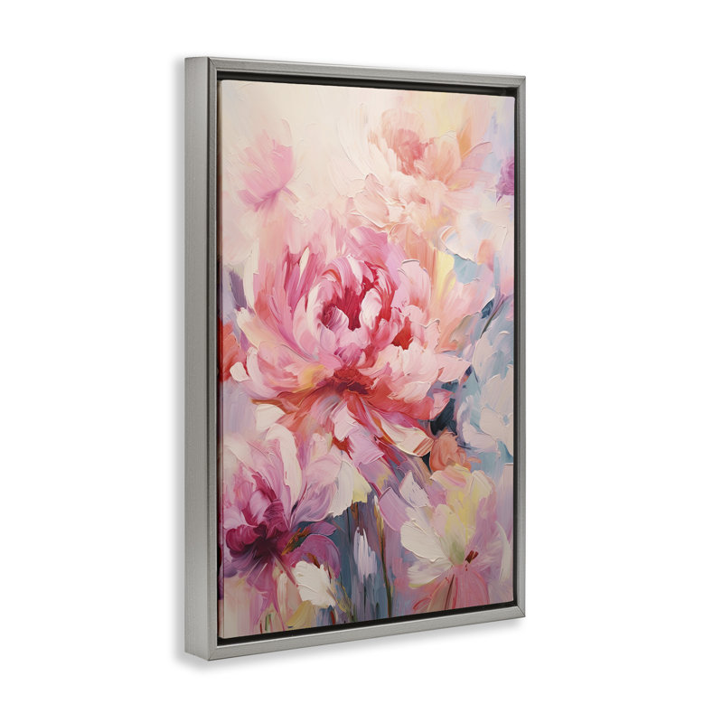 «Floral Explosions» par Gina Kelly, H 31 po x l 21 po, Cadre flottant gris lustré