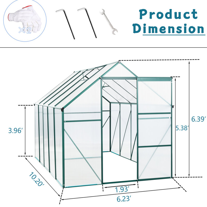 Serre extérieure de 6 pi x 10 pi avec porte coulissante pour planter un toit incliné dans la chambre de bébé pour un meilleur drainage toute l'année