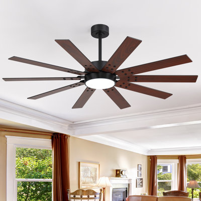 60 Inch Ceiling Fan with Lights and Remote Control,  Black Ceiling Fan, 3000-6000K LED, Quiet Reversible Motor, 10 Blades, 6 Speeds, for Bedroom Living Room