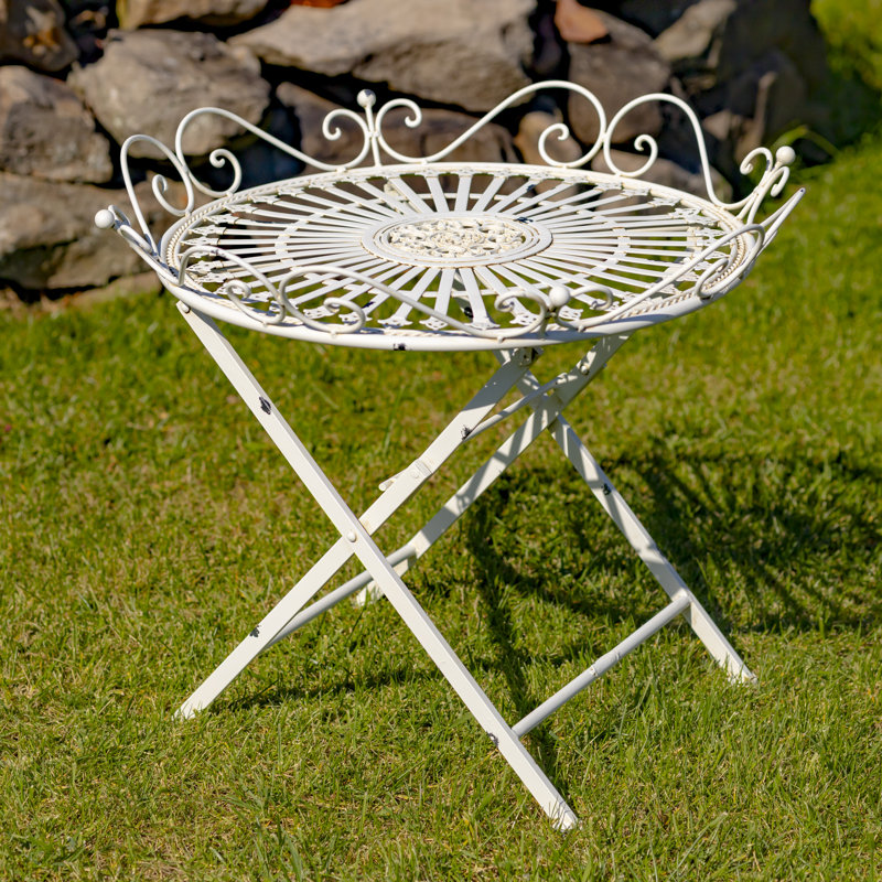 Stephania Outdoor Metal Folding Table, Antique White