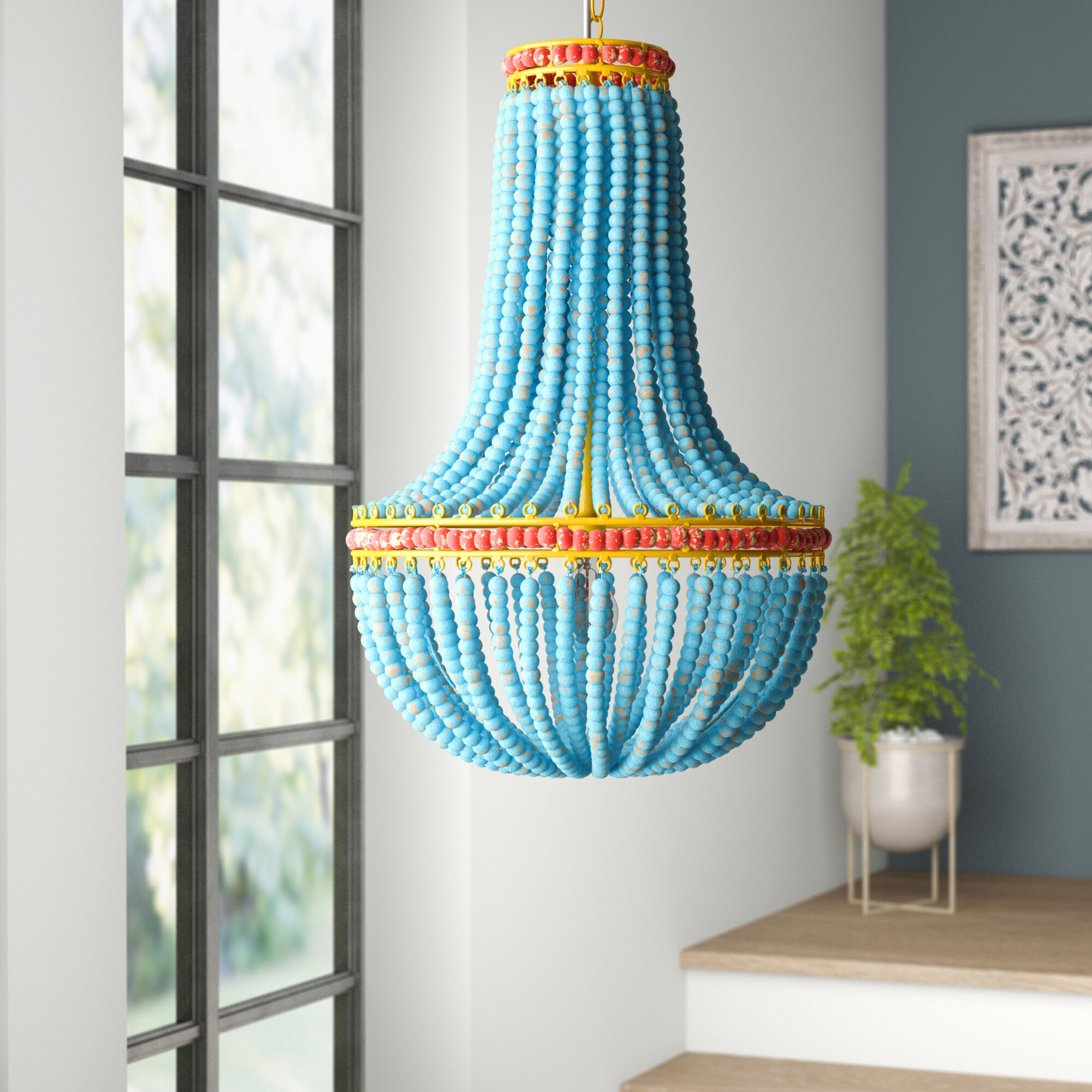 Draped wood bead deals chandelier